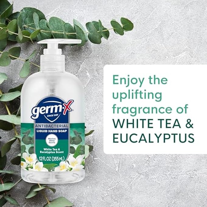 Germ-X ANTIBACTERIAL HAND SOAP, MOISTURIZING LIQUID HAND WASH FOR KITCHEN, PH BALANCED & DERMATOLOGIST TESTED, BACK TO SCHOOL SUPPLIES, WHITE TEA & EUCALYPTUS, 12 OZ PUMP BOTTLE (PACK OF 4) - Image 4